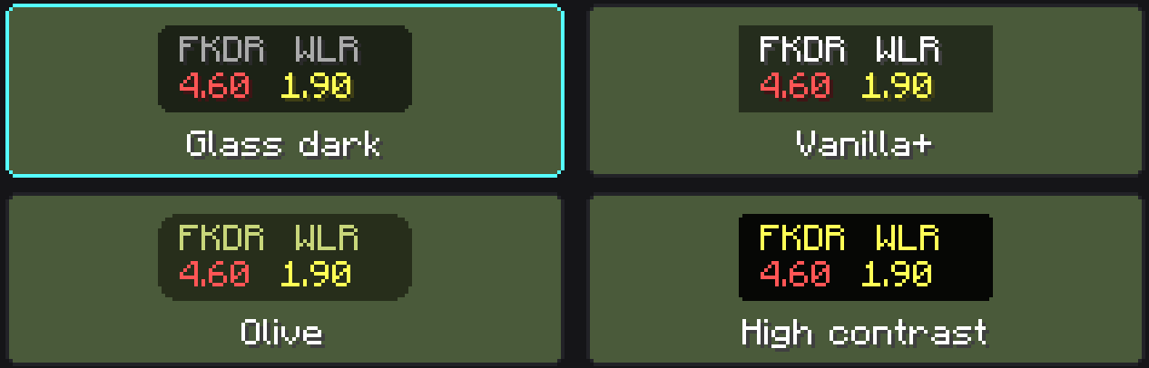 The four Lookout themes: Glass dark, Vanilla+, Olive and High contrast.